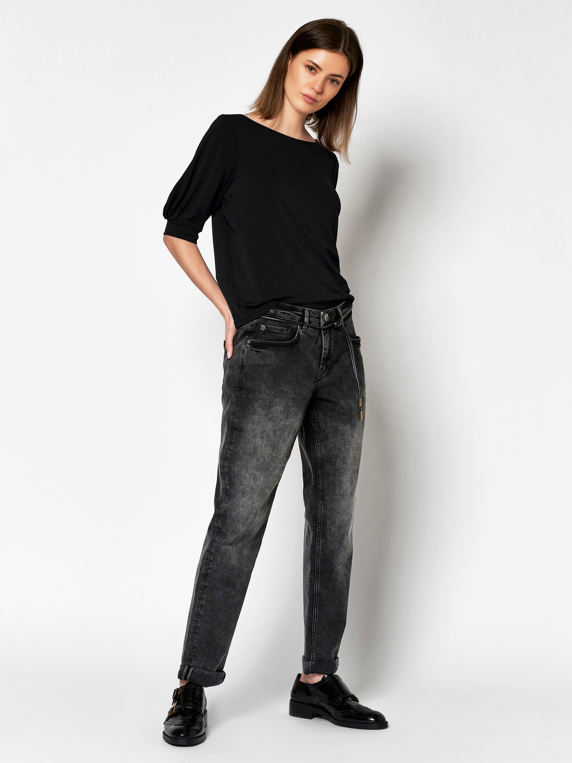 Lässige Jeans mit Bindegürtel | Style »Masha_097« grey