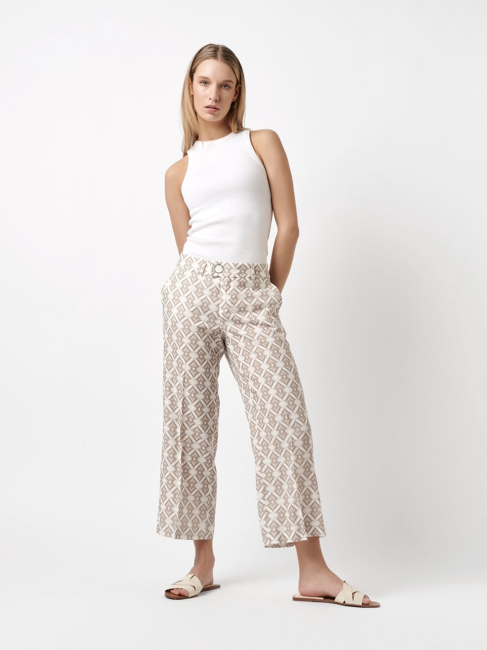 Gemusterte Leinen-Culotte | Style »May_305« offwhite/sand