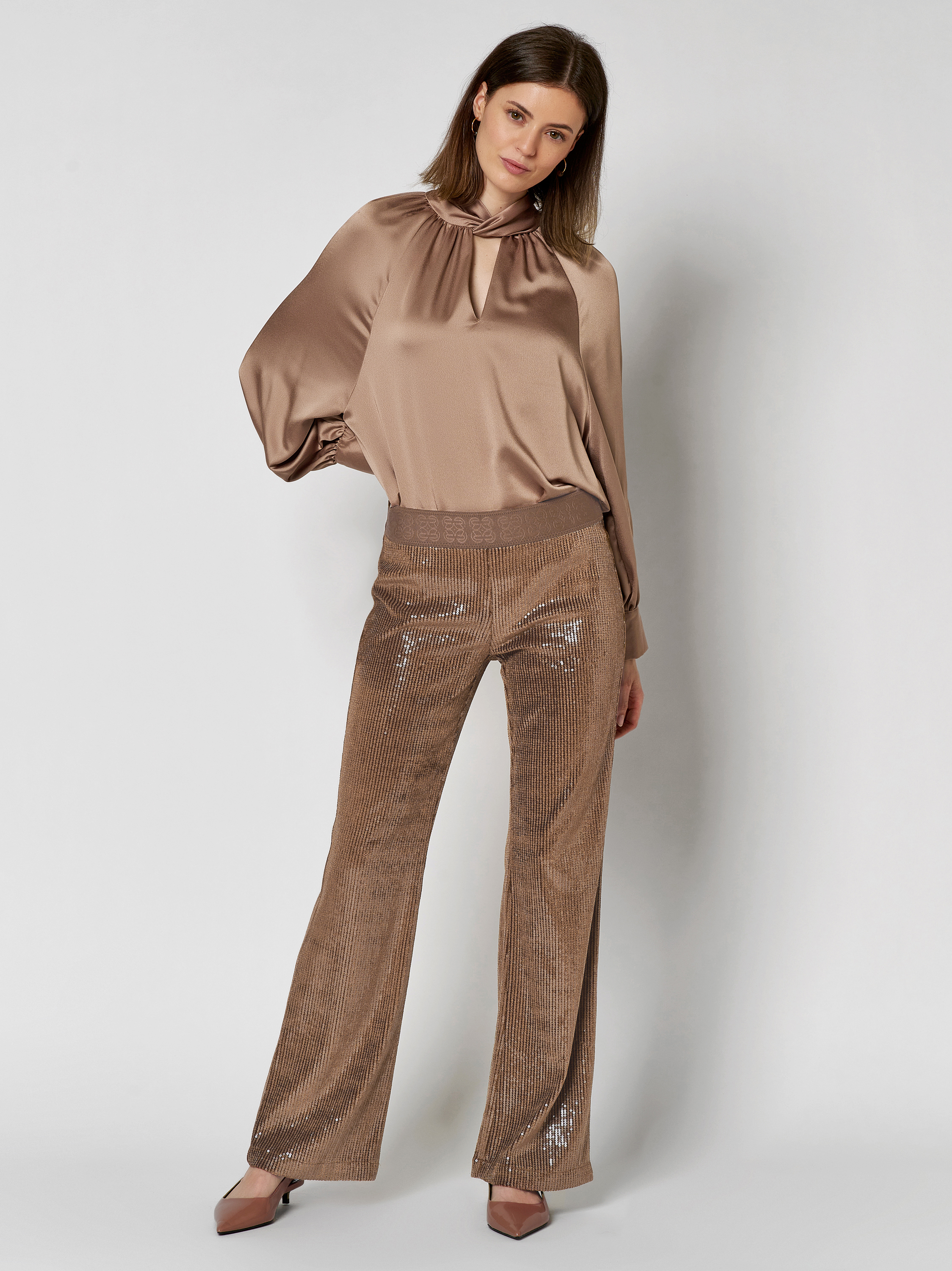 Glamouröse Pailletten-Hose | Style »Alisa_309« camel