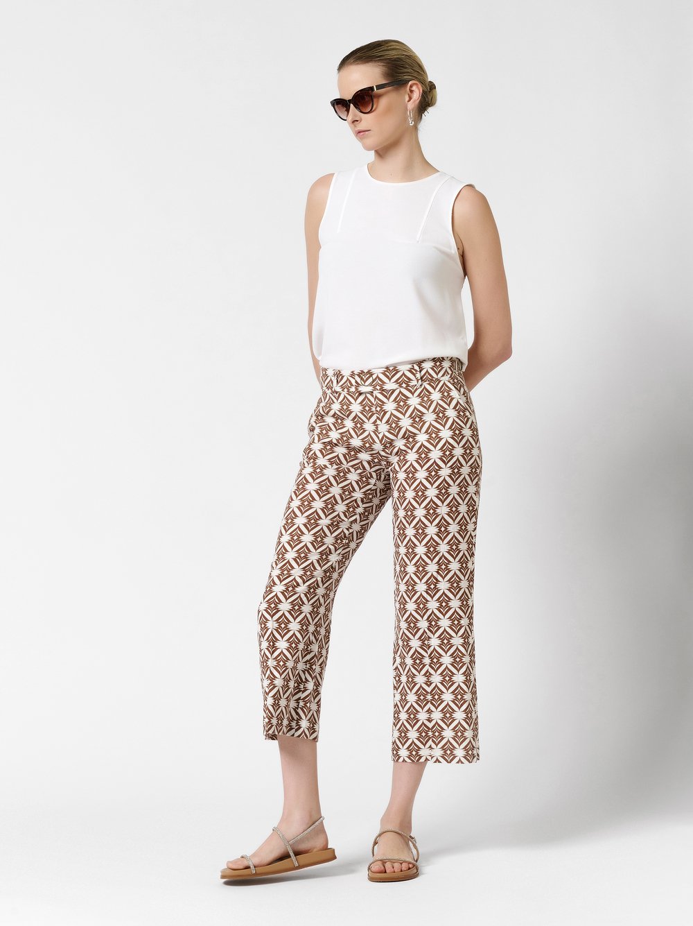 Gemusterte Leinen-Culotte | Style »May_305« offwhite/brown