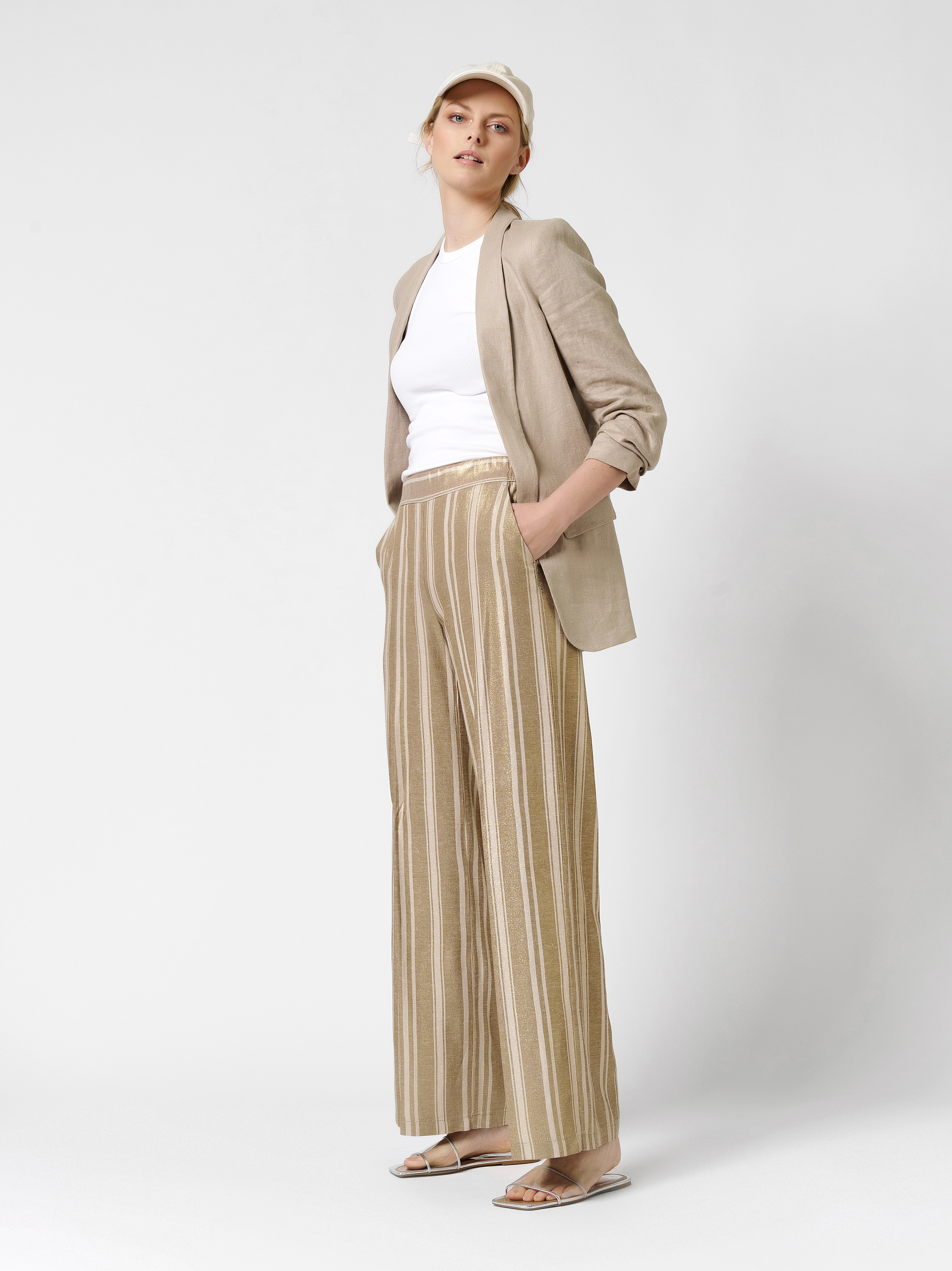 Wide Leg mit glänzenden Streifen | Style »Mara_355« beige/camel