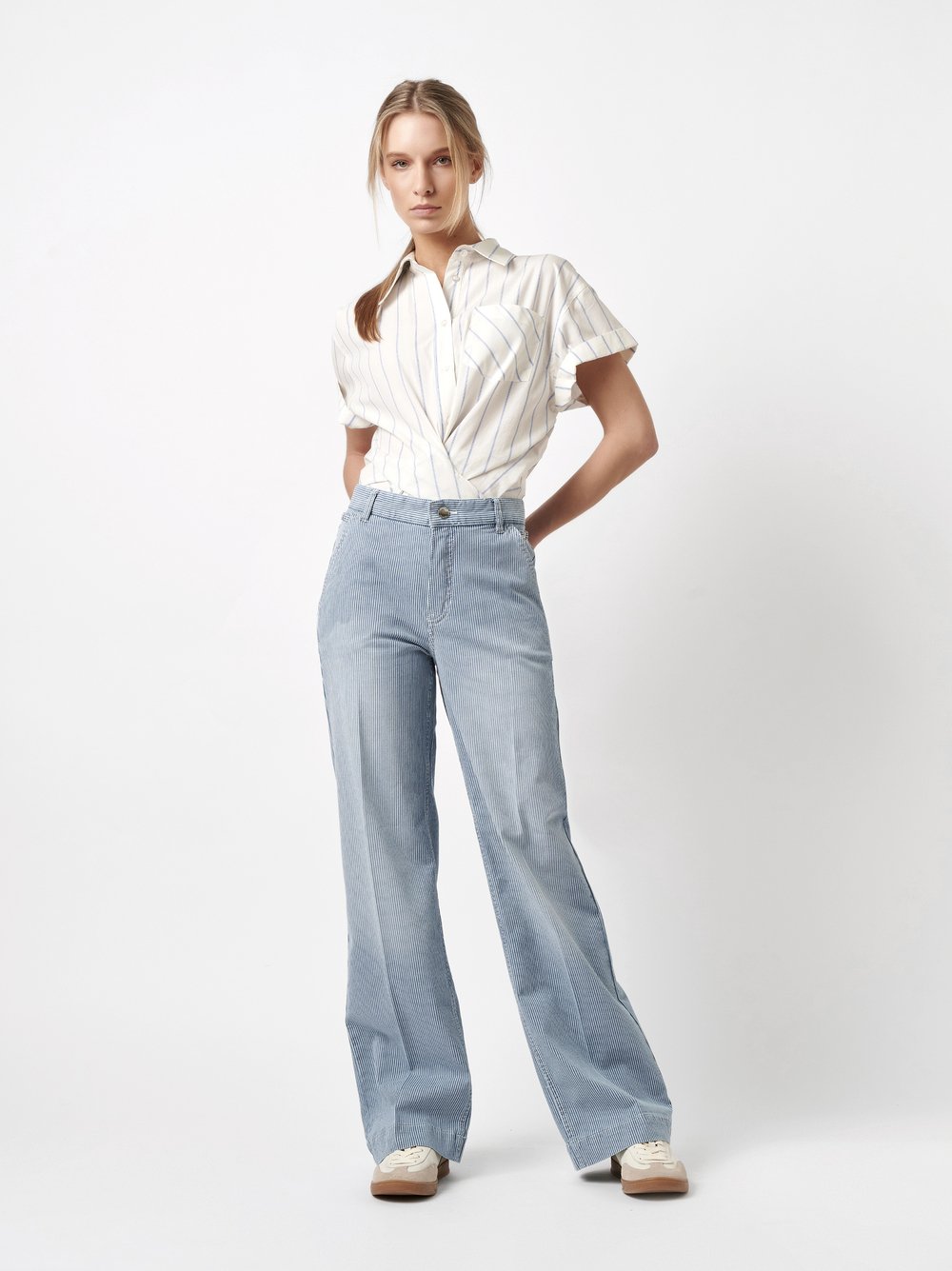 Gestreifte Wide Leg Jeans | Style »Audrey1_085« blue/white