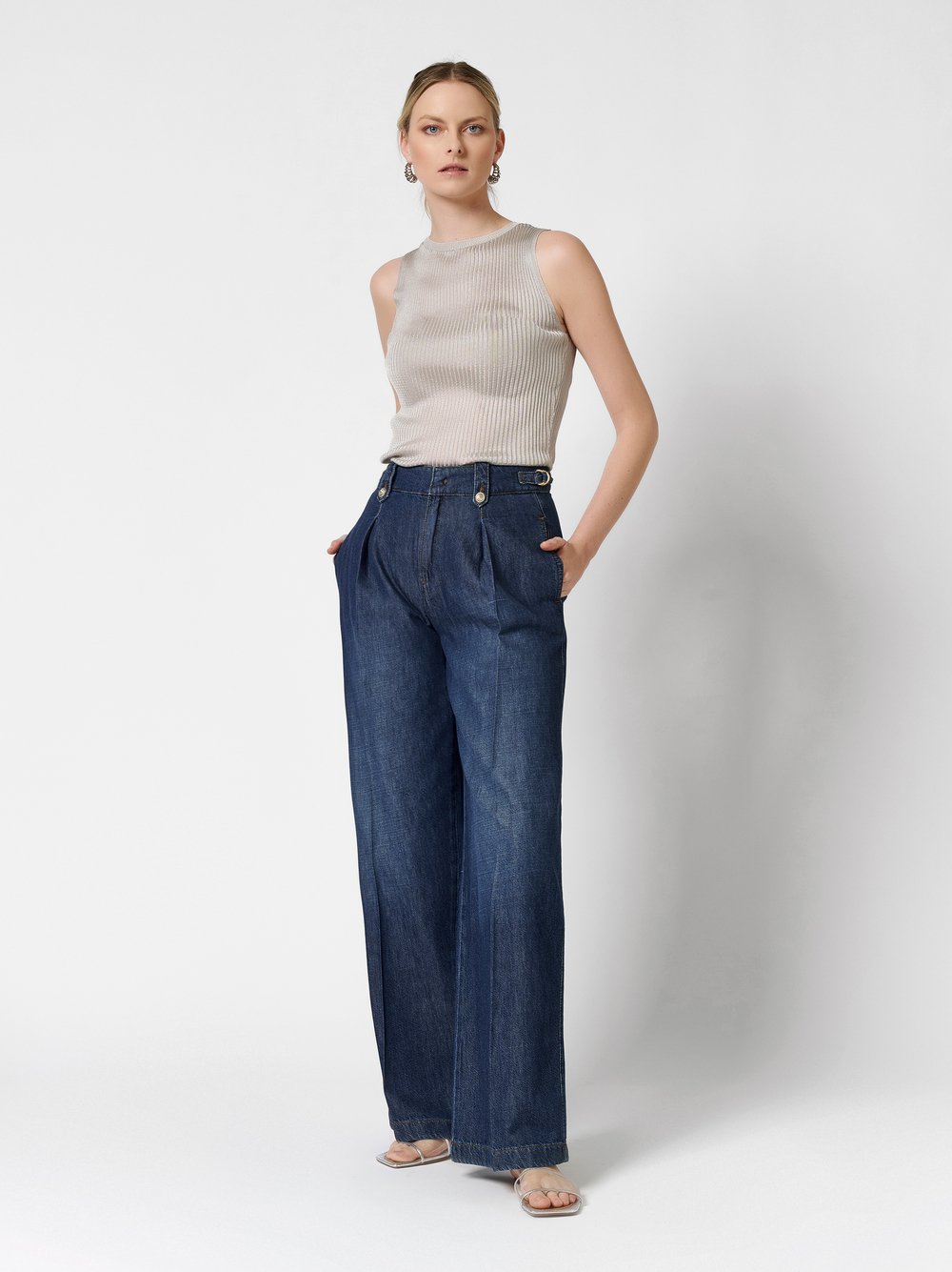 Wide pleated jeans | Style »Mara_324« dark blue